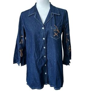 Andrew & Co Maternity Denim Shirt Tunic Top Size Small NWT